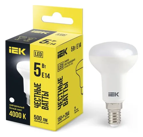 Лампа светодиодная 5Вт R50 4000К нейтр. бел. E14 450лм 230-240В IEK LLE-R50-5-230-40-E14