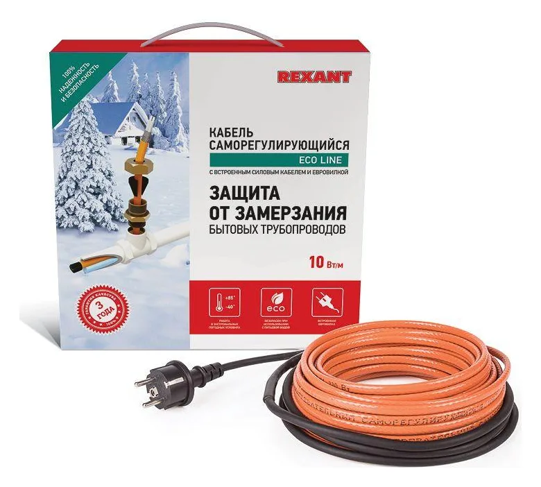 Кабель греющий саморег. пищевой ECO Line (комплект в трубу) 10HTM2-CT (2м/20Вт) Rexant 51-0601