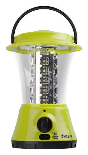 Фонарь аккумуляторный кемпинговый AccuF5-L36-gn 36SMD 2 режима: 100проц. 2ч/10проц. 16ч аккум. 1.6А.ч индикатор зарядки диммер зел. ФАZА 2851000