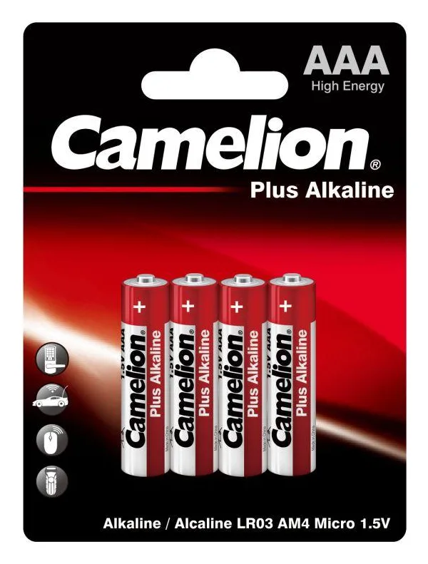 Элемент питания алкалиновый AAA/LR03 1.5В Plus Alkaline LR03-BP4 BL-4 (блист.4шт) Camelion 7369