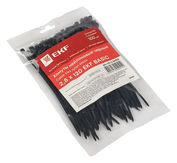 Хомут кабельный 2.5х120 нейл. черн. (уп.100шт) EKF plc-cb-2.5x120
