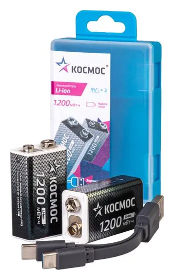Аккумулятор крона Li-ion 9В 1200мАч (уп.2шт) КОСМОС KOCLi9V1200mAh2B
