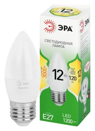 Лампа светодиодная GREEN LINE B35-12W-830-E27 GL 12Вт свеча 3000К свет тепл. E27 Эра Б0067137