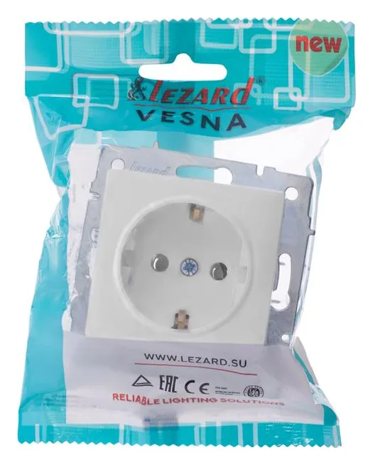 Розетка 1-м СП Vesna с заземл. ПБТ механизм бел. LEZARD 742-0288-122B