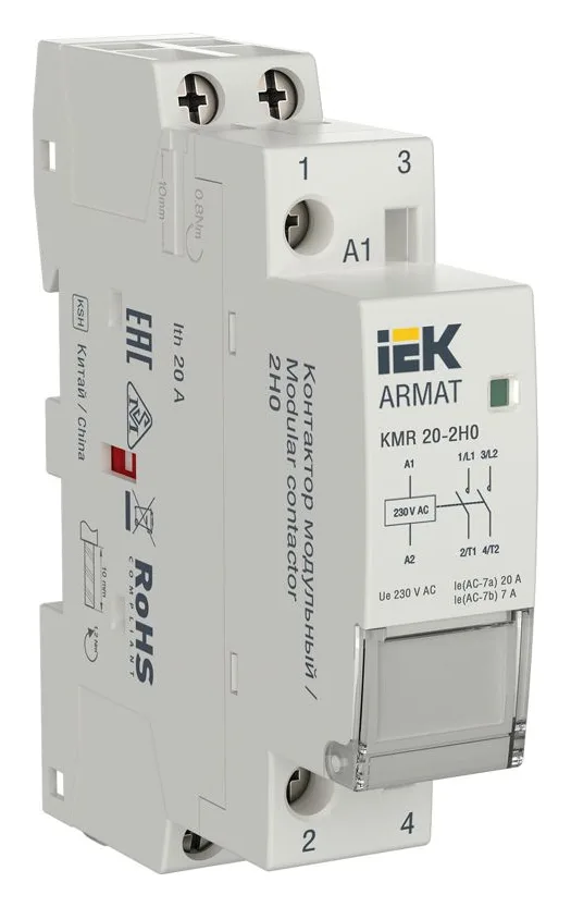 Контактор модульный KMR 20А 230В AC 2НО ARMAT IEK AR-KMR10-020-20-230