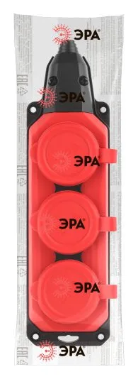 Колодка удлинителя 3-м с заземл. 16А IP44 K-3e-RED-IP44 каучук красн. Эра Б0044552