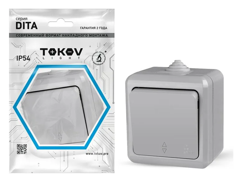 Переключатель 1-кл. ОП Dita IP54 10А 250В сер. TOKOV ELECTRIC TKL-DT-P1-C06-IP54