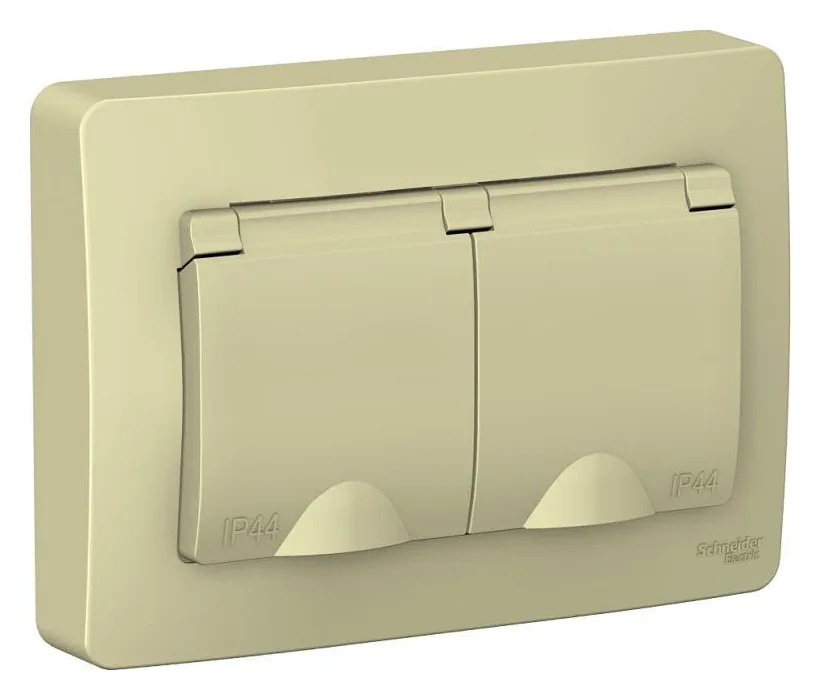 Розетка 2-м СП Blanca 16А IP44 250В с заземл. защ. шторки с крышкой беж. SE BLNRS441127