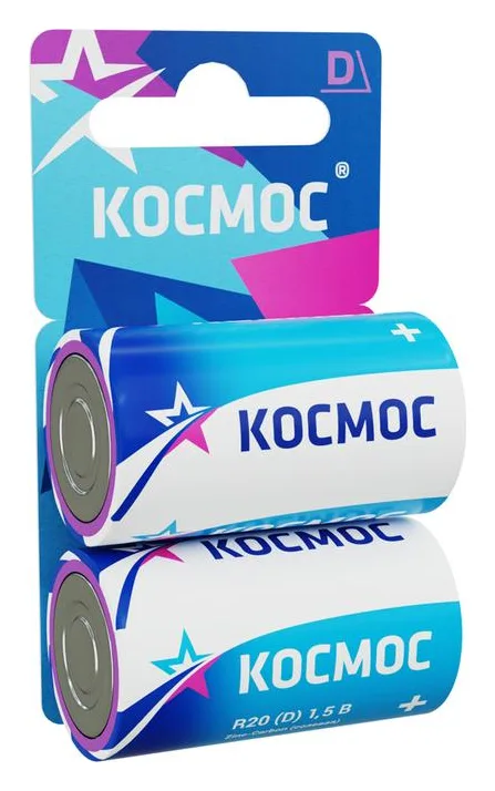 Элемент питания солевой D/R20 (блист.2шт) КОСМОС KOCR202BL