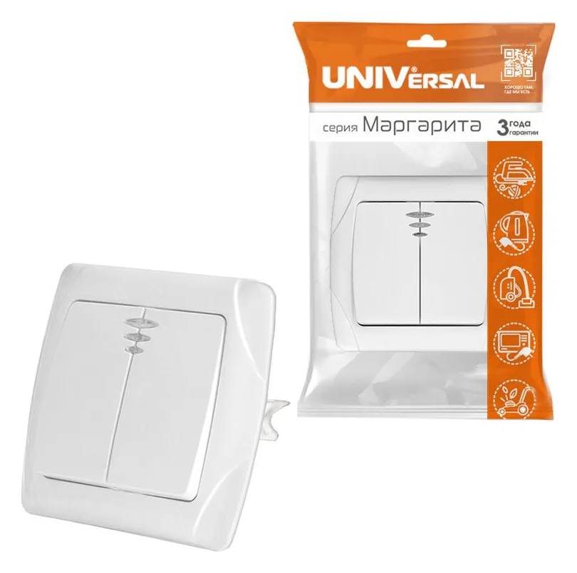 Выключатель 2-кл. СП Маргарита 10А IP20 с подсветкой бел. UNIVersal М0123