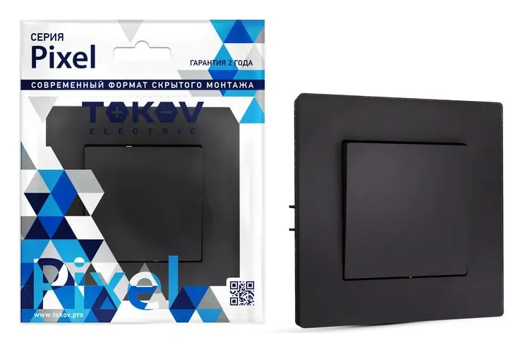 Выключатель 1-кл. СП Pixel 10А IP20 в сборе карбон TOKOV ELECTRIC TKE-PX-V1F-C14