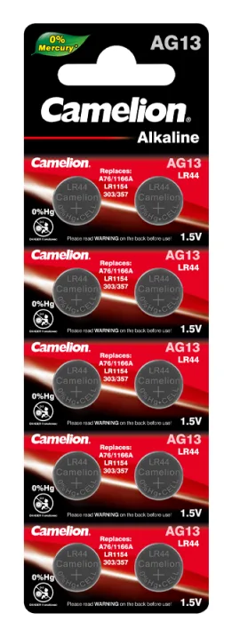 Элемент питания алкалиновый "таблетка" LR44/G13/A76/357A Mercury Free AG13-BP0%Hg для часов BL-10 (блист.10шт) Camelion 12821