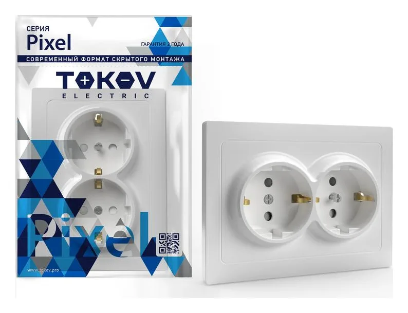 Розетка 2-м СП Pixel 16А IP20 с заземл. защ. шторки в сборе бел. TOKOV ELECTRIC TKE-PX-R2FZSF-C01