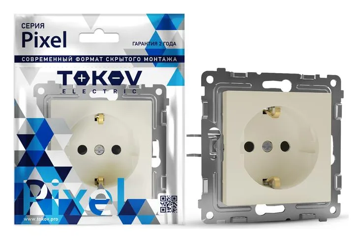 Розетка 1-м СП Pixel 16А IP20 с заземл. защ. шторки механизм беж. TOKOV ELECTRIC TKE-PX-R1ZSF-C02