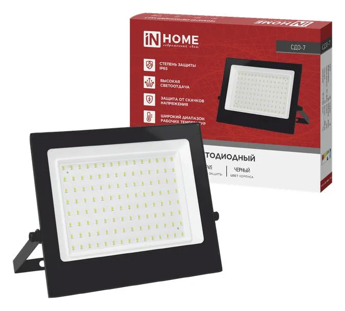 Прожектор светодиодный СДО-7 100Вт 4000К IP65 230В черн. IN HOME 4690612055152
