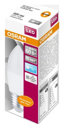 Лампа светодиодная LED Star Classic B 60 6.5W/840 6.5Вт свеча матовая 4000К нейтр. бел. E27 550лм 220-240В пластик. OSRAM 4058075134201
