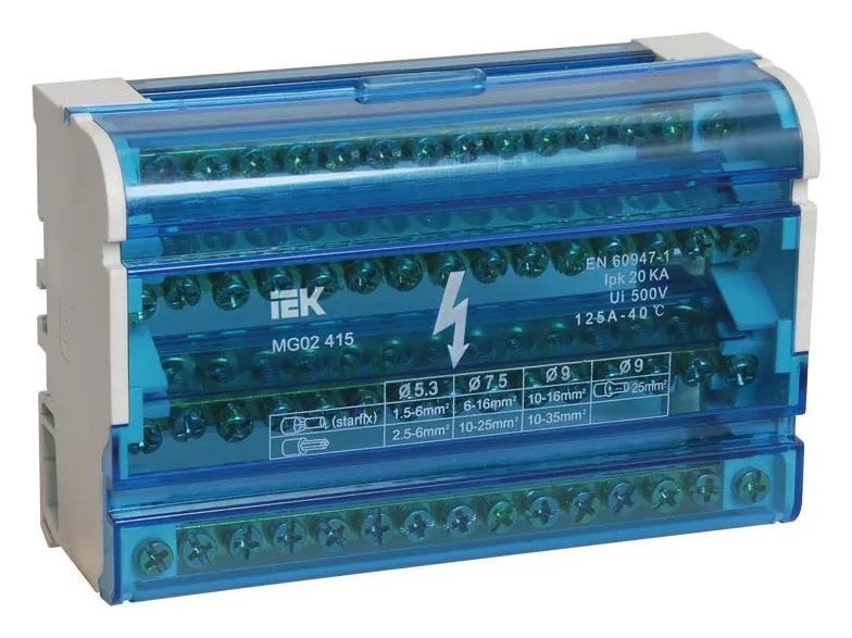 Шина на DIN-рейку в корпусе (кросс-модуль) ШНК 4х15 3L+PEN IEK YND10-4-15-125