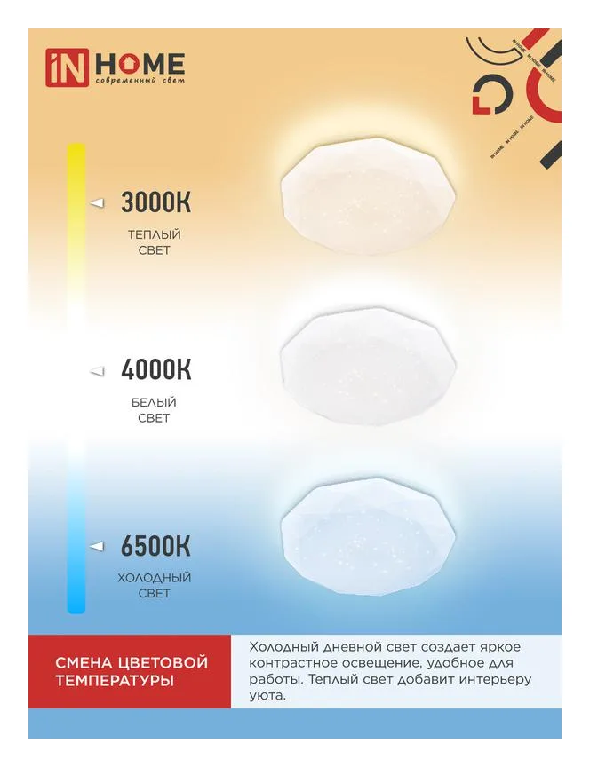Светильник светодиодный COMFORT DIAMOND 75Вт 3000-6500К 6000лм 230В 500х105мм с пультом ДУ IN HOME 4690612034799