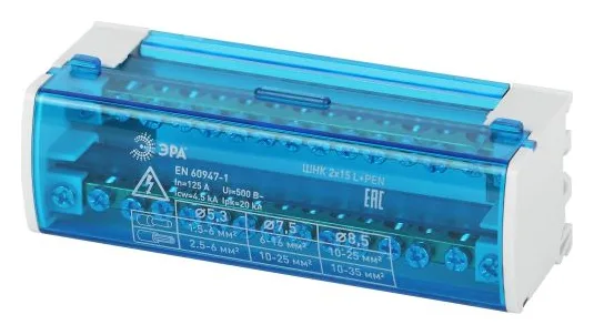Шины на DIN-рейку в корпусе (кросс-модуль) ШНК 2х15 L+PEN NO-224-14 ЭРА Б0043932