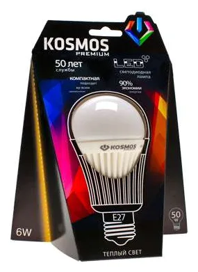 Лампа светодиодная KOSMOS premium 6Вт грушевидная A55 E27 230В 3000К Космос KLED6wA55230vE2727