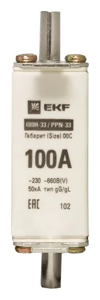 Вставка плавкая ППН-33 100/100А 50кА габарит 00С PROxima EKF fus-33/100
