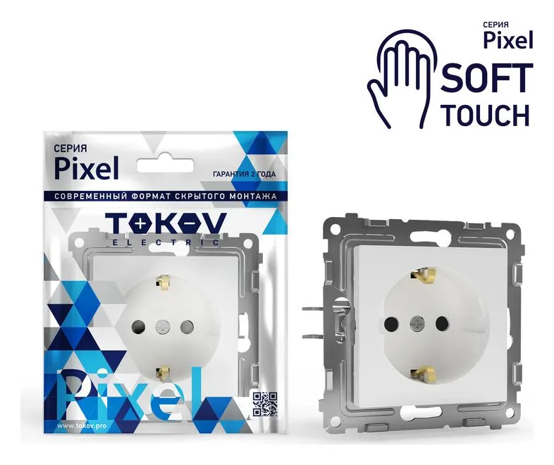 Розетка 1-м СП Pixel 16А IP20 с заземл. механизм айс TOKOV ELECTRIC TKE-PX-R1Z-C34