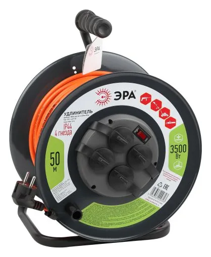 Удлинитель на метал. катушке 4х50м с заземл. 16А IP44 RMx-4es-3х1.5-50m-IP44 ПВС 3х1.5 Эра Б0046852