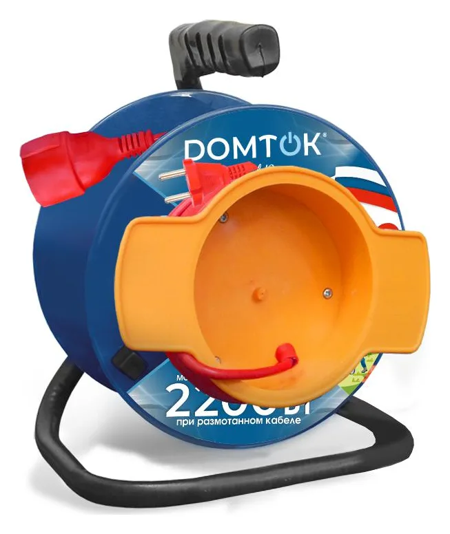 Удлинитель на катушке 1х30м без заземл. 10А IP20 2.2кВт с выносн. розеткой ПВС 2х1 DOMTOK 2428