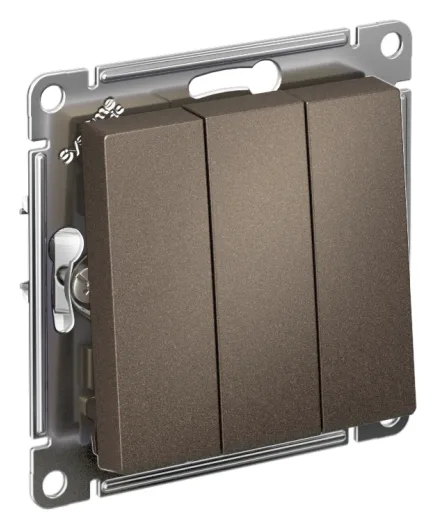 Выключатель 3-кл. СП AtlasDesign 10А IP20 (сх. 1+1+1) 10AX механизм мокко SE ATN000631