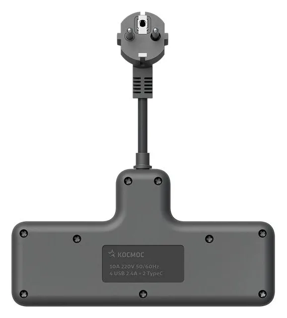 Удлинитель с сетевым фильтром 3х0.3м 10А 2USB + 1USBC 2500Вт ПВС 3х1 компакт черн. КОСМОС FRKsm0.3m-3g(B)USB