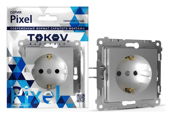 Розетка 1-м СП Pixel 16А IP20 с заземл. защ. шторки механизм алюм. TOKOV ELECTRIC TKE-PX-R1ZSF-C03