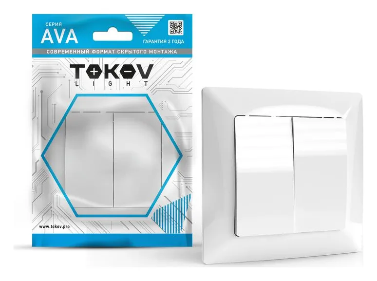 Выключатель 2-кл. СП AVA 10А IP20 в сборе бел. TOKOV ELECTRIC TKL-AV-V2F-C01