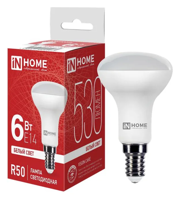 Лампа светодиодная LED-R50-VC 6Вт рефлектор 4000К нейтр. бел. E14 530лм 170-265В IN HOME 4690612024264