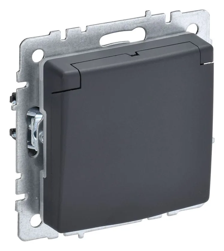 Розетка BRITE РСбш10-3-БрГ 16А IP20 с заземл. защ. шторки с крышкой механизм графит IEK BR-R16-16-K53