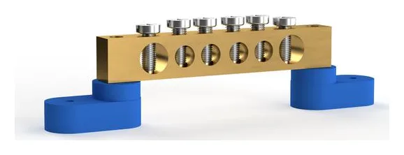 Шина нулевая 6х9мм 6 отвер. латунь У2-С на двух угловых изоляторах TOKOV ELECTRIC TKE-BSB-69-6-L2/N