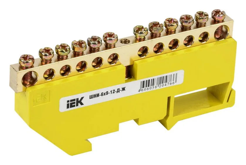 Шина PE "земля" на DIN-изоляторе ШНИ-6х9-12-Д-Ж IEK YNN10-69-12D-K05