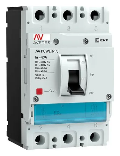 Выключатель автоматический 3п 63А 35кА AV POWER-1/3 TR AVERES EKF mccb-13-63-TR-av