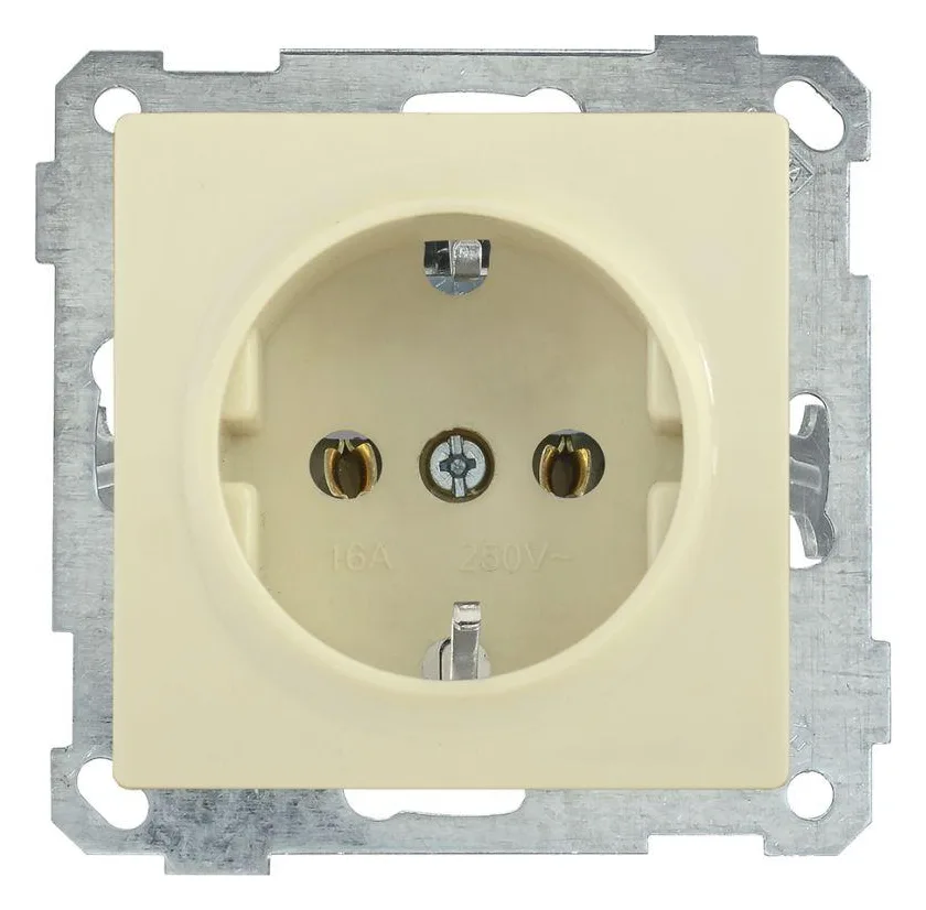 Розетка 1-м СП Bolero РС11-1-0-Б 16А IP20 с заземл. механизм крем. IEK ERB11-K33-16