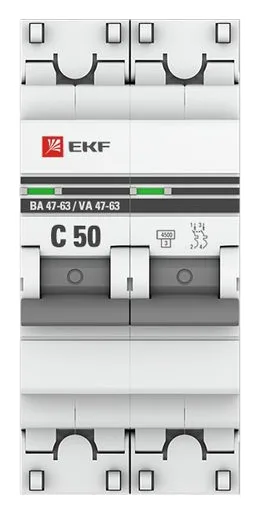 Выключатель автоматический модульный 2п C 50А 4.5кА ВА 47-63 PROxima EKF mcb4763-2-50C-pro
