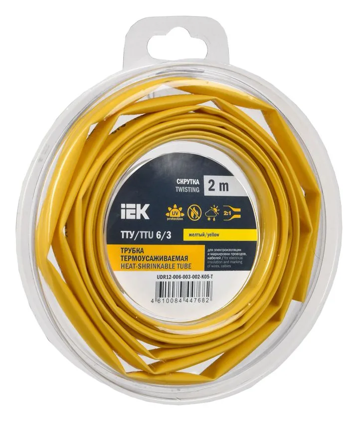 Трубка термоусадочная ТТУ нг-LS 6/3 желт. (уп.2м) IEK UDR12-006-003-002-K05-T