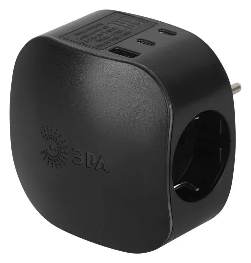 Разветвитель 3-м SP-3e-3USBAC-B + 3 USB A+C с заземл. со шторками 16А черн. Эра Б0069082
