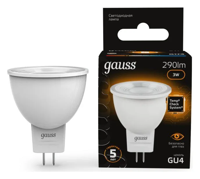 Лампа светодиодная Black 3Вт MR11 софит 3000К тепл. бел. GU4 290лм GAUSS 132517103