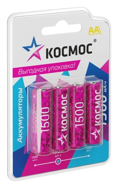 Аккумулятор AA/R6 1500мА.ч NI-MN BP-4 (блист.4шт) КОСМОС KOCR6NIMH1500mAh4BL