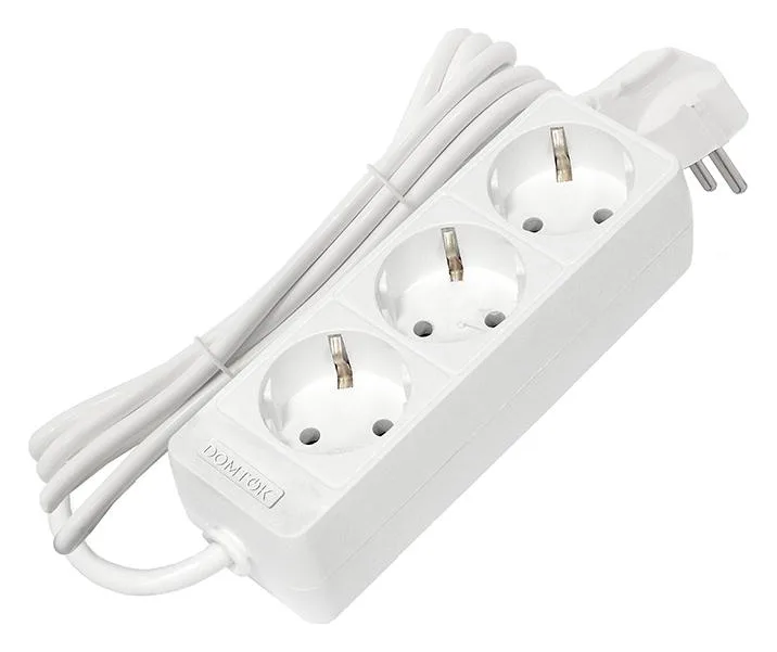 Удлинитель 3х3м с заземл. 10А IP20 2.2кВт ПВС 3х0.75 бел. DOMTOK 2375