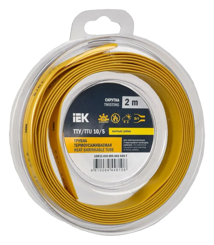Трубка термоусадочная ТТУ нг-LS 10/5 желт. (уп.2м) IEK UDR12-010-005-002-K05-T