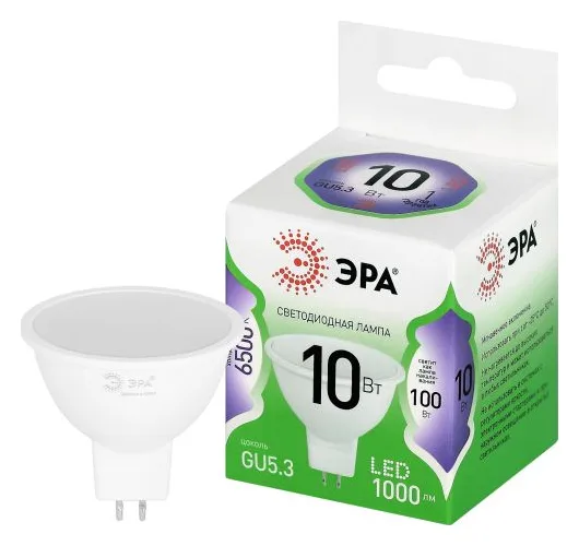 Лампа светодиодная GREEN LINE MR16-10W-865-GU5.3 GL 10Вт софит 6500К свет холод. GU5.3 Эра Б0066997