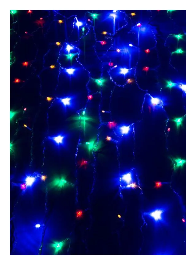 Гирлянда светодиодная "Бахрома" 2х0.7м 100LED схема нитей 4/8/6/7 мультиколор IP20 возможность соединения до 3шт 220В КОСМОС KOC_CUR-V22
