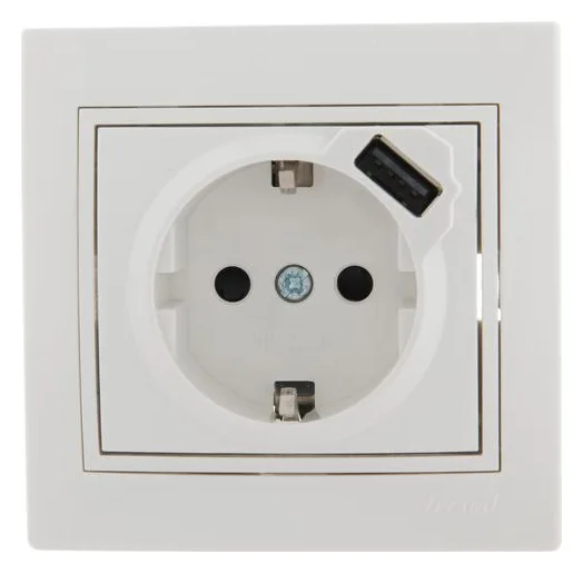 Розетка 1-м СП Mira 16А с заземл. + USB разъем бел. LEZARD 701-0202-181
