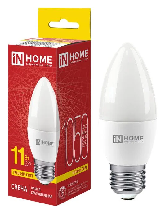 Лампа светодиодная LED-СВЕЧА-VC 11Вт свеча 3000К тепл. бел. E27 1050лм 230В IN HOME 4690612020488