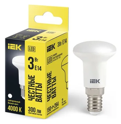 Лампа светодиодная 3Вт R39 4000К нейтр. бел. E14 270лм 230-240В IEK LLE-R39-3-230-40-E14